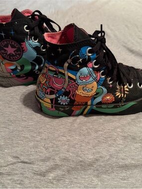 Converse Black High-Top Sneakers with Multicolor Cartoon Graphics